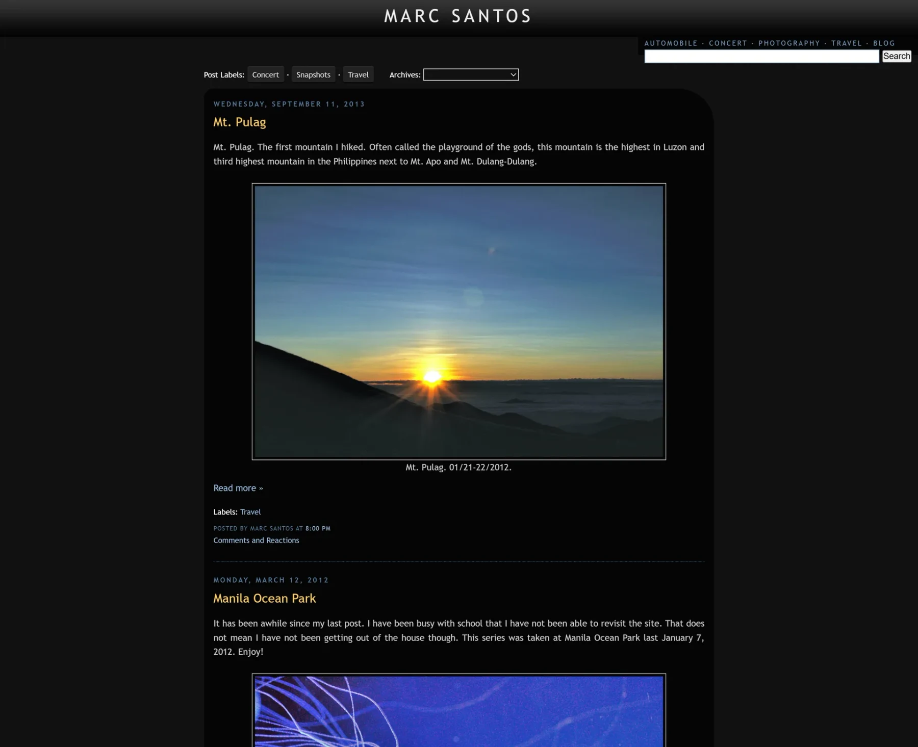 Personal website homepage during the Blogger era, used from 2013 to 2016.