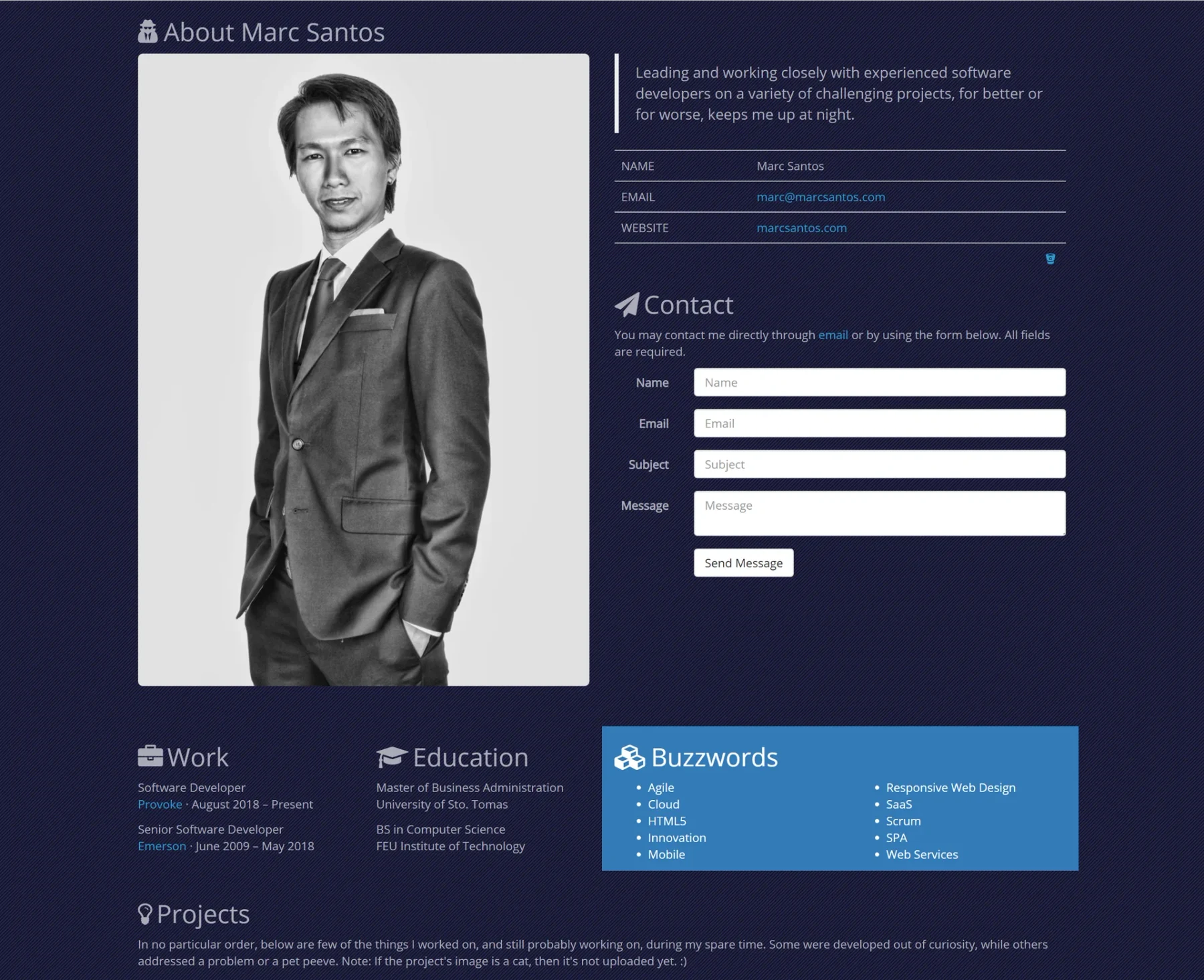 Personal website after full AWS migration, showing the 2018 to 2020 version.