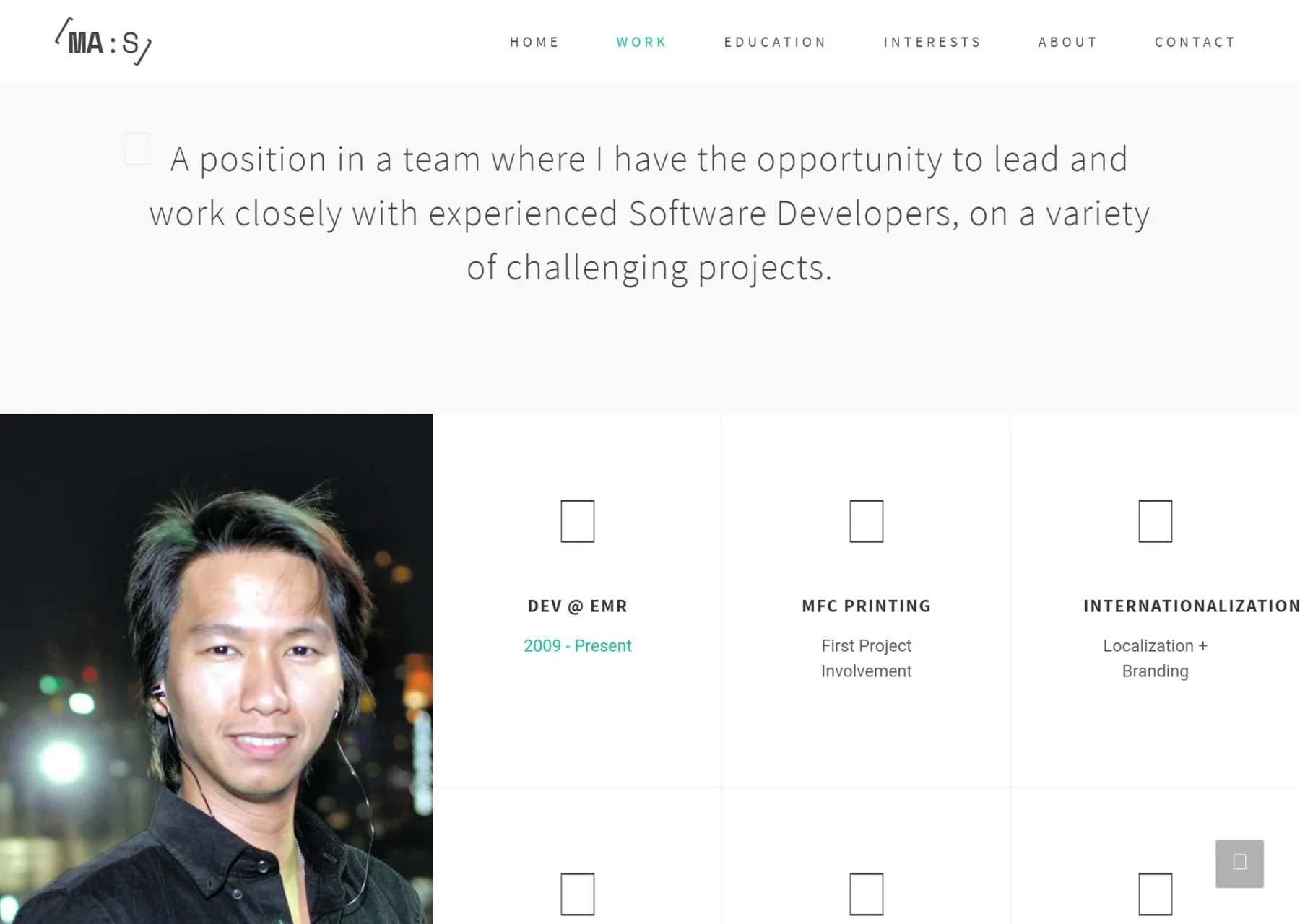 Single-page personal website redesign during early AWS experimentation, around 2016 to 2018.
