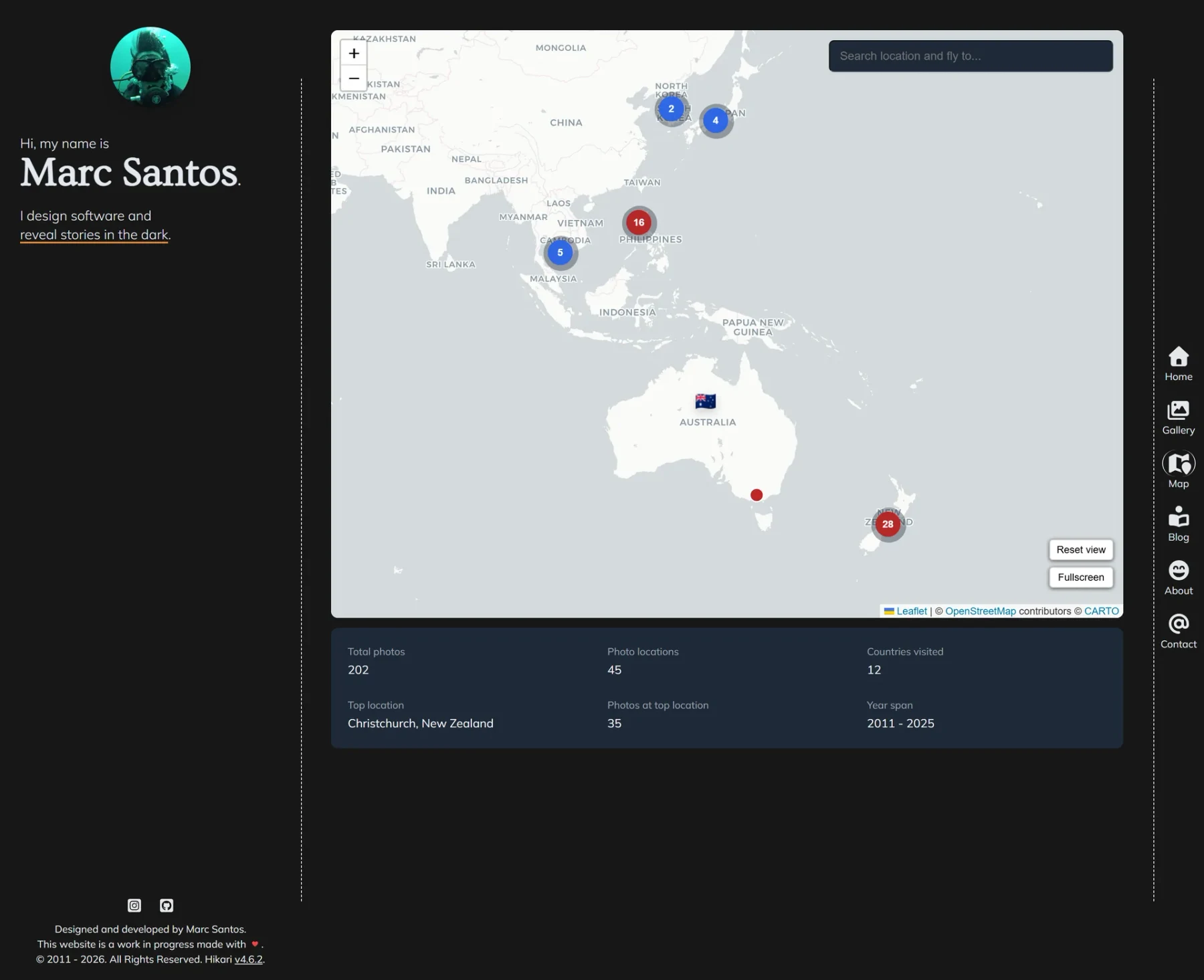 Travel map in dark mode